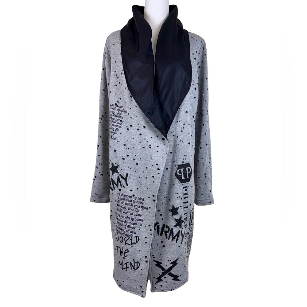 PHILIPP PLEIN GRAY CARDIGAN COAT